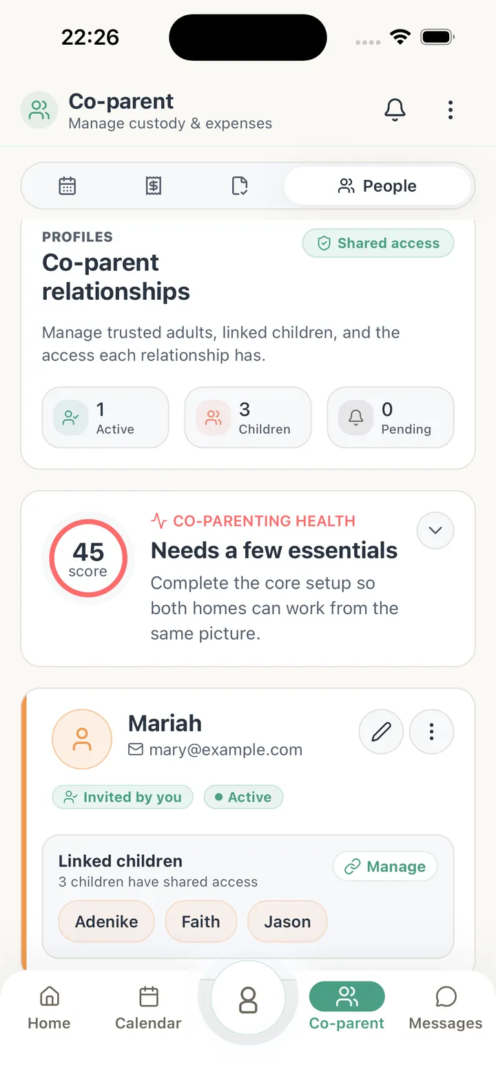 Tutola family co-parent relationships screenshot